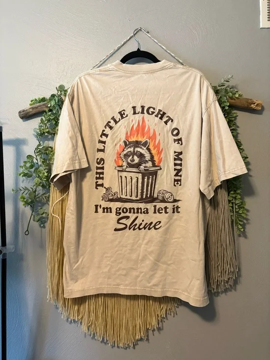 Iron Panda Fit Women's Cream Racoon Short Sleeve Graphic Tee - Picture 3 of 4